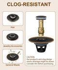 Bathroom Sink Stopper Pop Up Drain Plug With Detachable Hair Catcher Anti Clogging Design Fits 1.1 To 1.77 Inch Drains