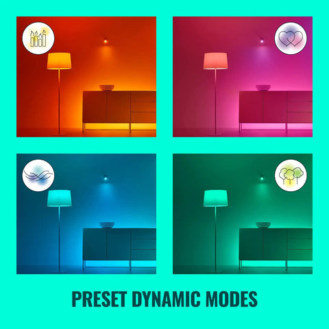 13Ft Multicolor LED Light Strip Base Kit With Extension showing dynamic color modes in a smart home setup.