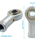 Two Pack 1/2 Inch Bore Rod End Bearing With 1/2-20 Right Hand Thread PHSB8 Self Lubricating Ball Joint For Smooth Articulation Jam Nut Included Built To Last For DIY Projects And Heavy Duty Machinery. 1/2 in bore, 1/2-20 right-hand thread rod end bearing