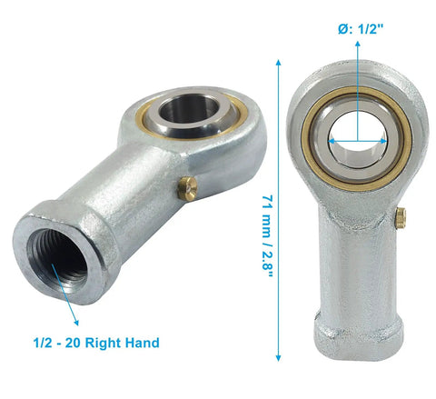 Two Pack 1/2 Inch Bore Rod End Bearing With 1/2-20 Right Hand Thread PHSB8 Self Lubricating Ball Joint For Smooth Articulation Jam Nut Included Built To Last For DIY Projects And Heavy Duty Machinery. 1/2 in bore, 1/2-20 right-hand thread rod end bearing