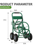 Heavy Duty Garden Hose Reel Cart Holds Up To 300 Feet Of Hose, Tough Four Wheel System With Built In Storage Basket For Lawn And Yard