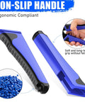 Ergonomic blue non-slip handle of Six Piece Ratchet Crimp Tool Kit With Interchangeable Dies For Heat Shrink Insulated Nylon And Non Insulated Wires Wire Ferrules Open Barrel Terminals And Solar Connectors Pro Grade Durable Tooling For Clean Consistent Crimps, designed for soft grip and long-term use.