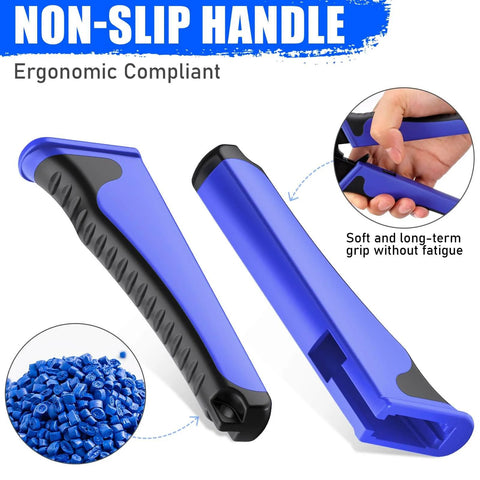 Ergonomic blue non-slip handle of Six Piece Ratchet Crimp Tool Kit With Interchangeable Dies For Heat Shrink Insulated Nylon And Non Insulated Wires Wire Ferrules Open Barrel Terminals And Solar Connectors Pro Grade Durable Tooling For Clean Consistent Crimps, designed for soft grip and long-term use.