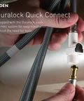 Close-up of Duralock quick connect system installation for Pulldown Kitchen Faucet With Power Clean Spray And Reflex Docking System
