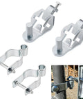 2 Pack T Post Gate Hinge Kit Heavy Duty Galvanized Carbon Steel Rustproof Includes 2 Hinges And 2 U Bolt Clamps All Hardware Included Easy Install For Strong Gates, shown with U-bolt clamps and hinges