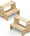 Two Pack Wooden Step Stools For Toddlers, anti-slip, natural wood, secure design, ideal for potty training.