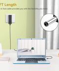 Heavy Duty 12V AC Adapter Wall Charger Power Cord Built Tough For Seamless Daily Plugs Compatible With Eooo Ultra Thin 11.6 Inch Laptop, shown plugged into wall.