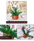 Orchid Floral Building Blocks Kit For Adults Dope DIY Flower Brick Set For Home Decor 729 Pieces Realistic Orchid Build Perfect Gift For Mom Girlfriend Valentines Or Mothers Day, adjustable stem detail