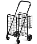 Foldable Grocery Hauling Cart With Dual Basket And 360 Degree Wheels, metal frame, adjustable handle in upright position