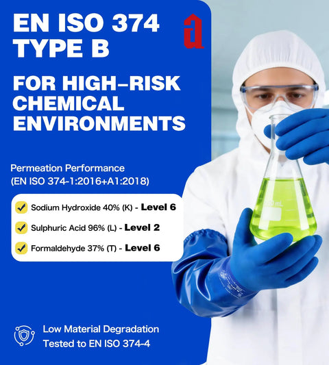 Heavy Duty Pvc Chemical Gloves With Waterproof Long Sleeve Cotton Liner Built For Hella Tough Industrial And Pool Tasks Featuring Straight Up Non Slip Grip In Blue Large Fighting Acid And Oil with test performance capabilities