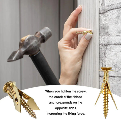 Heavy Duty Drywall Anchors And Screws Kit No Drill Needed DIY Friendly 180 Piece Self Drilling Set demonstration with hammer