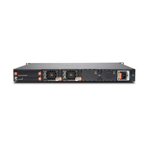 Enterprise Grade Network Firewall Appliance Boasting Rock Solid High Performance Architecture For Heavy Duty Threat Blocking And Battle Tested Cybersecurity Deployment Ready To Roll, rear view with expansion module.