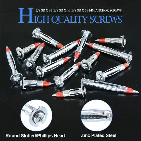 Heavy Duty Molly Bolt Wall Anchor Set Zinc Plated Steel 60-Piece Assortment Kit displayed on black surface