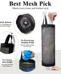Hanging Mesh Bag Holder Dispenser For Plastic Grocery Bags, Space Saving Organizer With Elastic Opening For Easy Access, Black, 2 Pack