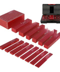 Dead Nuts Accurate Aluminum Height Gauge Block Set Featuring Crisp Etched Inch Measurements For Locking In Router Tables And Table Saws Rock Solid Workshop Essentials Black - red height gauge blocks and tool case.