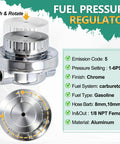 Adjustable Carb Fuel Pressure Regulator Kit 1 To 5 PSI Universal For Carbs With Top Dial Chrome Finish Display