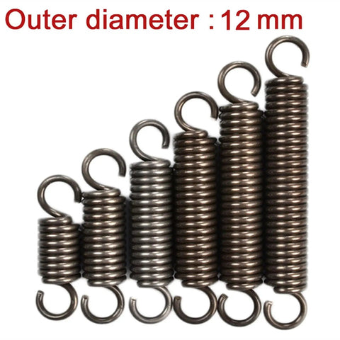 Extension Compression Springs Kit With 1.2mm Wire Diameter And 12mm Outer Diameter, steel springs displayed by size variations