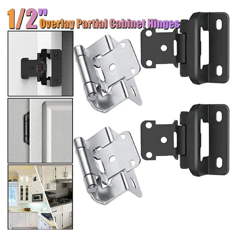 Two Pack Half Inch Self Closing Spring Hinges For Kitchen Cabinets And Furniture Hardware Matte Black Semi Hidden Design Soft Close