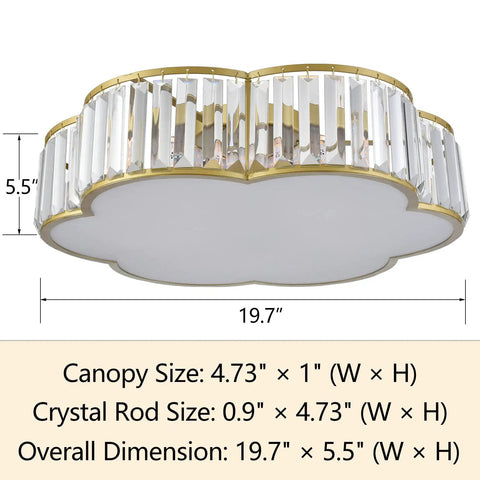 Gold Crystal Flush Mount Ceiling Light 5 Light Chandelier Modern Contemporary Drum Flower Design With Blingy Crystal Rods dimensions