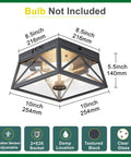 Adjustable Outdoor Motion Sensor Ceiling Light With Ten Inch Flush Mount Sleek Square Modern Industrial Design Two Light Clear Glass For Porch Garage Patio Hallway Entryway shown with dimensions and features