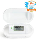 Infrared Forehead Thermometer For All Ages No Touch Quick Readings In One Second With Clear LCD Display Color Coded Fever Alerts Portable Fam Friendly Design For Babies Kids And Adults white thermometer with open case and LCD display