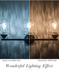 Go To Modern Matte Black Vanity Light Fixtures 24 Inch Three Light Hammered Glass Industrial Sconces for Bath showing cool and warm light effects