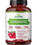 Mega Potent D Mannose 1000 Mg Per Serving, 180 Vegan Capsules, Fast Acting Urinary Tract Health Support, Non GMO Kosher All Natural Formula
