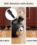 Four Pack Mini Swivel Caster Wheels With Secure Locking Brake And Heavy Duty Self Adhesive Backing For Dead Simple Peel And Stick Install On Office Chairs Desks Or Rolling Storage Carts, showcasing 360° rotation with locking mechanism.