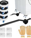 11 Piece Appliance Mover Kit With Heavy Duty Carbon Steel Pry Bar And Silent Roll Dolly Sliders For Easy Washing Machine And Refrigerator Transport Anti Slip Gloves Included Tough Gear Made In Usa, featuring dollies, gloves, and risers.