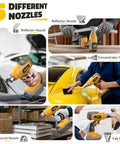 Cordless Heat Gun 20V Battery Compatible, High Power 260W Hot Air Tool With Airflow Control Digital Display, in use with various nozzles.