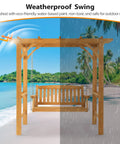 4 Ft Heavy Duty Wooden Porch Swing With Stand For Outdoor Patio And Garden Waterproof Archway Swing Set Weatherproof Outdoor Swing Chair With Frame For Yard And Backyard Relaxation