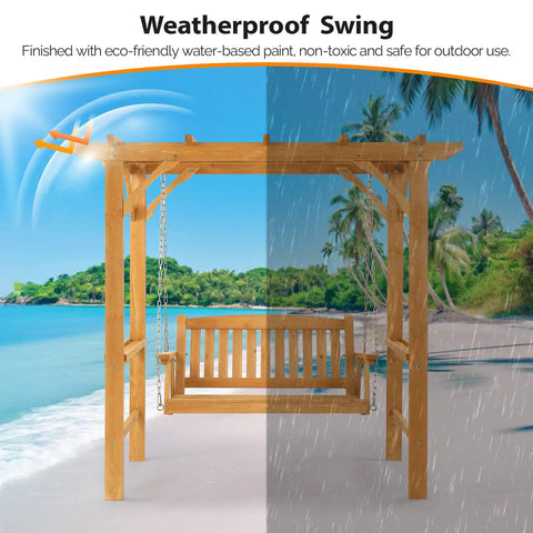 4 Ft Heavy Duty Wooden Porch Swing With Stand For Outdoor Patio And Garden Waterproof Archway Swing Set Weatherproof Outdoor Swing Chair With Frame For Yard And Backyard Relaxation