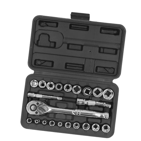 Pro Grade Hex Socket Wrench Set With 72 Tooth Quick Release Reversible Ratchet For Automotive Repair Garage Ready 20 Piece Vanadium Steel Tool Kit open case