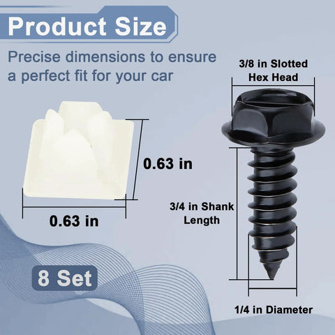 8 Pack License Plate Fasteners With Nylon Inserts, Rustproof Stainless Steel License Plate Screws For Cars, SUVs And Trucks, Durable Auto Fitment For Easy Install On All Vehicles