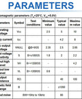 Electromagnetic parameters table for 49E OH49E SS49E Hall Effect Sensor TO92 Three Pins Linear Hall Effect Sensor, showing voltage, current, and sensitivity values.
