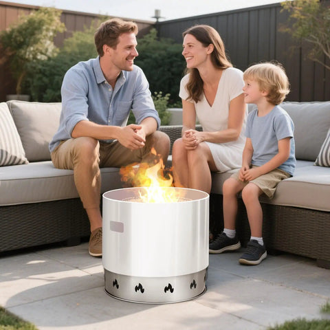 Family using Stainless Steel Fire Pit Stand For Solo Stove Bonfire 19.5 Inch Ring Compatible Smokeless Fire Pit Frame