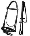 Dressage Bridle With Crank Noseband For Horses, Padded Anatomic Veg Tanned Leather Set With Web Reins, side view