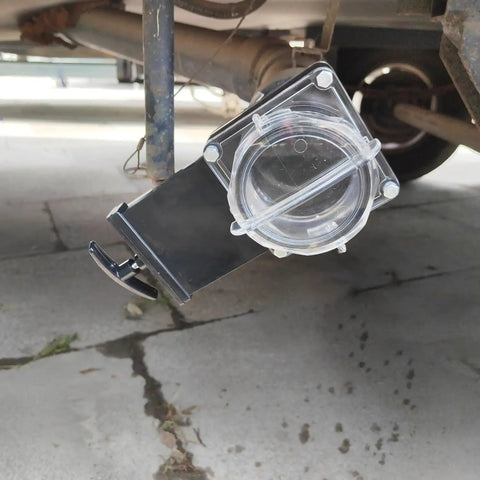 Clear 3 Inch Waste Valve Sewer Gate With Two Caps For RV Camper Trailer installed under vehicle