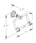 Illustration showing dimensions of Toilet Paper Holder With Glass Shelf In Polished Chrome, Solid Brass Construction, Wall Mount Bathroom Organizer.