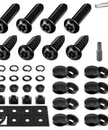 Keep Your Auto Setup Secured With These Goated Anti Theft License Plate Screw Kit Boasting Tamper Proof M6 Security Bolts That Require A Custom Key Tool To Block Thieves From Swiping Your Plates On Any Daily Driver, black stainless steel screws and fasteners.