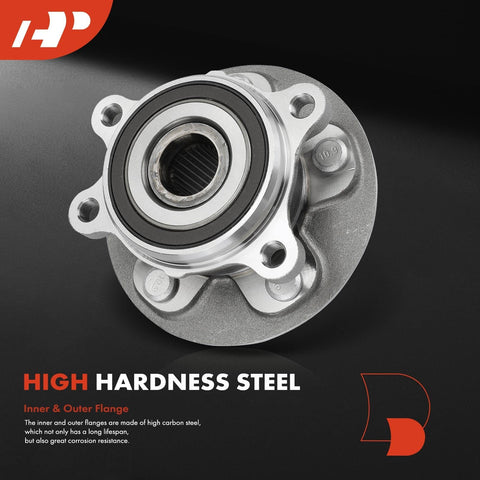 Close-up of Two Front Wheel Bearing and Hub Assemblies Set 5 Lug for Toyota Camry 2018 to 2024, showcasing steel construction