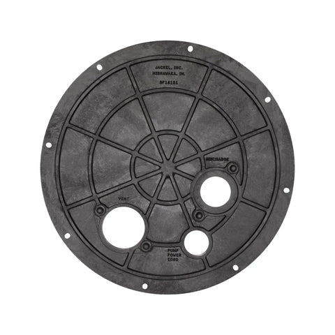 Heavy Duty Sewage Basin Cover For 18 Inch Basins With Gas And Radon Tight PVC Seal Model SF16101 top view showing seal holes