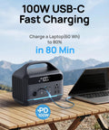 Portable Power Station 600W With 80W Solar Panel 288Wh LiFePO4 Battery Dual 120V AC Outlets 100W USB C PD Fast Charge