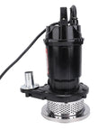 Badass 6000 GPH Submersible Sump Pump With 32.8 Foot Max Lift Height For Heavy Duty Basement And Utility Drainage In Rock Solid SUS Stainless Alloy Workhorse Body, side view.