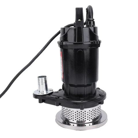 Badass 6000 GPH Submersible Sump Pump With 32.8 Foot Max Lift Height For Heavy Duty Basement And Utility Drainage In Rock Solid SUS Stainless Alloy Workhorse Body, side view.