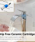 Chrome Vessel Sink Faucet Tall Waterfall Design With Pop Up Drain Single Handle Polished Finish Without Overflow 1 Hole Basin Mixer