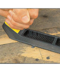 Using metal body surform plane for precision shaping and smoothing wood, 11.8 inch hand tool with interchangeable blades.
