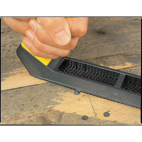 Using metal body surform plane for precision shaping and smoothing wood, 11.8 inch hand tool with interchangeable blades.
