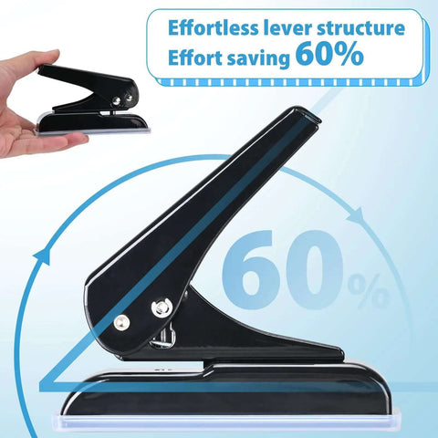 Heavy Duty Single Hole Punch For 0.25 Inch Holes, 30 Sheet Capacity, ergonomic lever, black, handheld view
