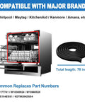 Dishwasher Door Gasket Seal Replacement For Whirlpool Maytag KitchenAid Kenmore Amana shown with dishwasher and coiled gasket